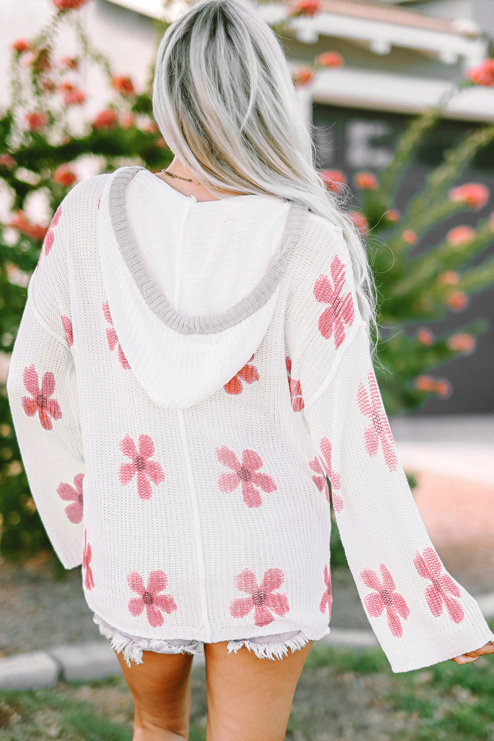 Flower Dropped Shoulder Hooded Sweater - Pahabu - Women's Clothing & Shop