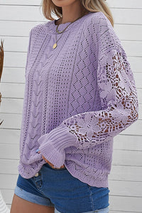 Openwork Round Neck Long Sleeve Sweater - Pahabu - Women's Clothing & Shop