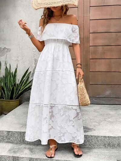 Off-Shoulder Short Sleeve Maxi Dress - Pahabu - Women's Clothing & Shop