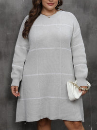 Plus Size Round Neck Long Sleeve Sweater Dress - Pahabu - Women's Clothing & Shop
