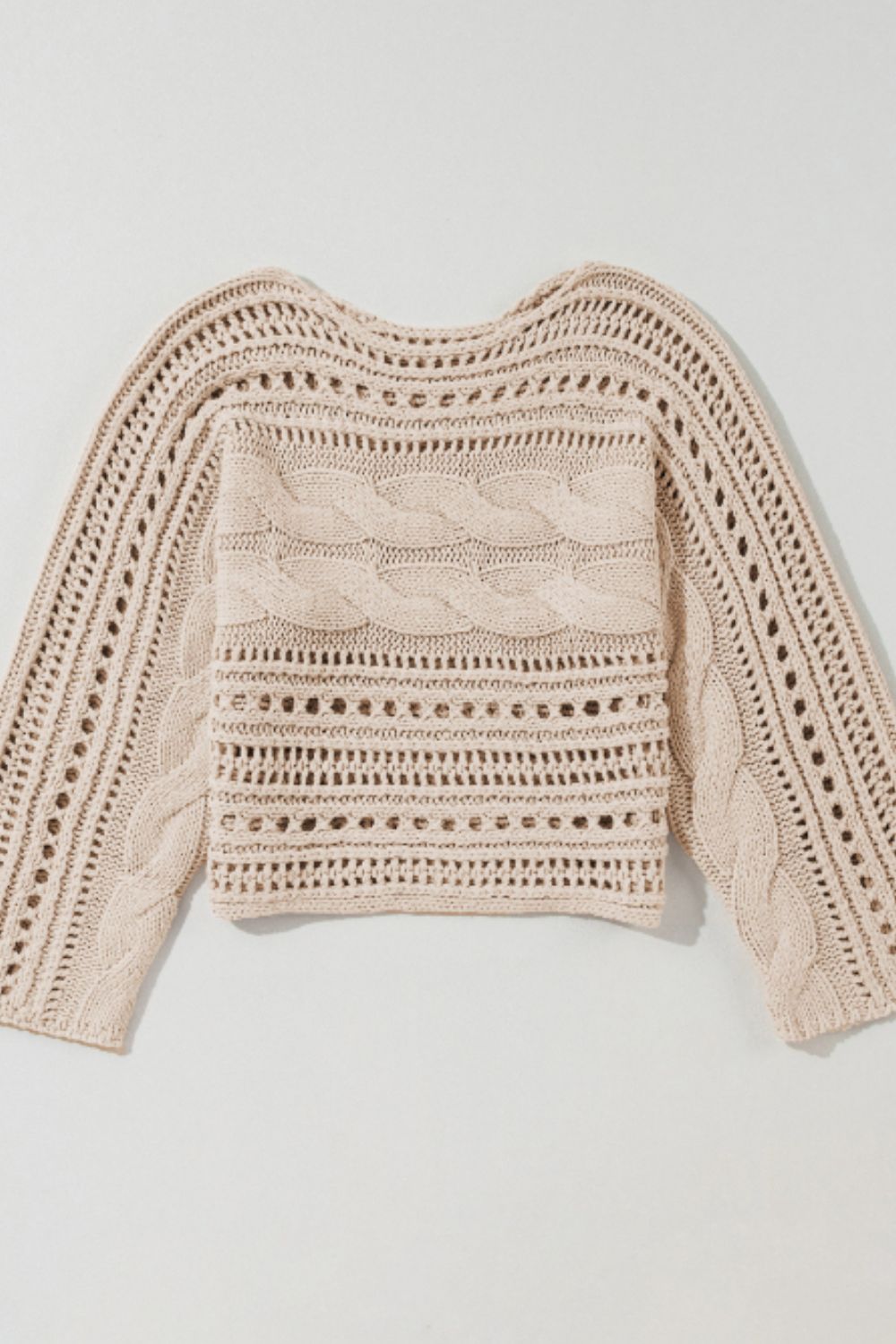 Openwork Cable Knit Long Sleeve Sweater - Pahabu - Women's Clothing & Shop