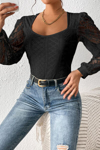 Eyelet Lace Long Sleeve Bodysuit - Pahabu - Women's Clothing & Shop