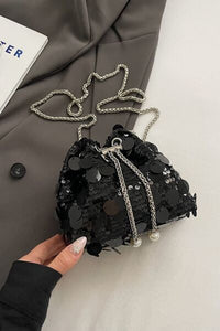 Drawstring Sequin Crossbody Bag - Pahabu - Women's Clothing & Shop