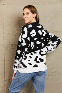 Woven Right Leopard Ribbed Trim Dropped Shoulder Sweater - Pahabu - Women's Clothing & Shop