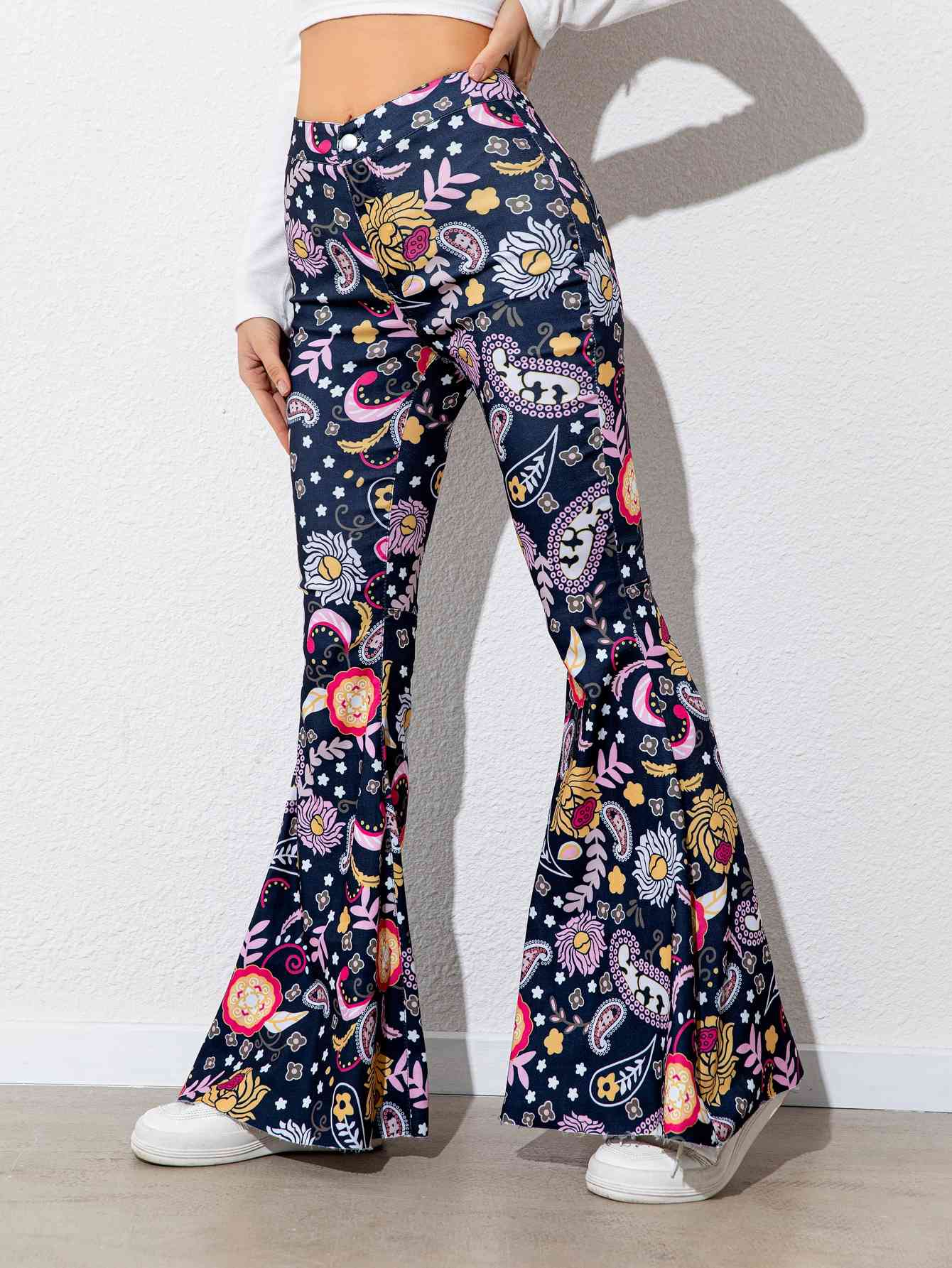 Floral High Waist Flare Leg Pants - Pahabu - Women's Clothing & Shop