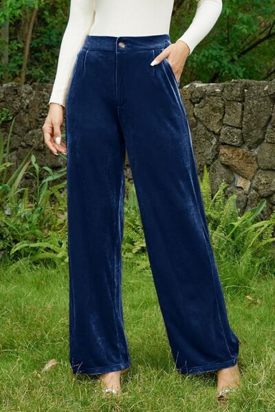 Velvet Wide Leg Pants with Pockets - Pahabu - Women's Clothing & Shop