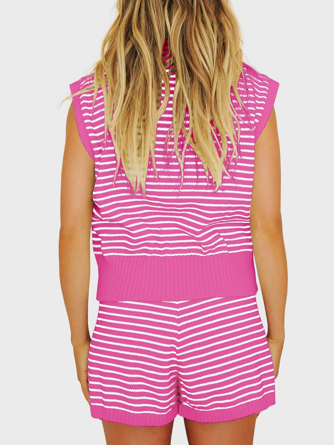 Striped Cap Sleeve Top and Shorts Sweater Set - Pahabu - Women's Clothing & Shop