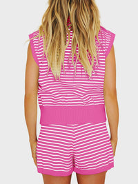Striped Cap Sleeve Top and Shorts Sweater Set - Pahabu - Women's Clothing & Shop