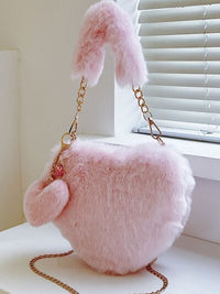 Heart Shape Faux Fur Handbag - Pahabu - Women's Clothing & Shop