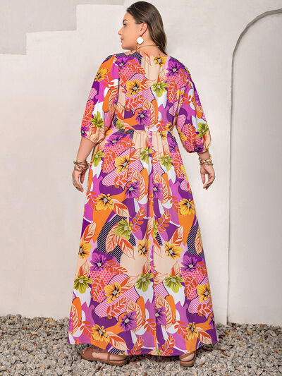 Plus Size Printed Tie Neck Maxi Dress - Pahabu - Women's Clothing & Shop