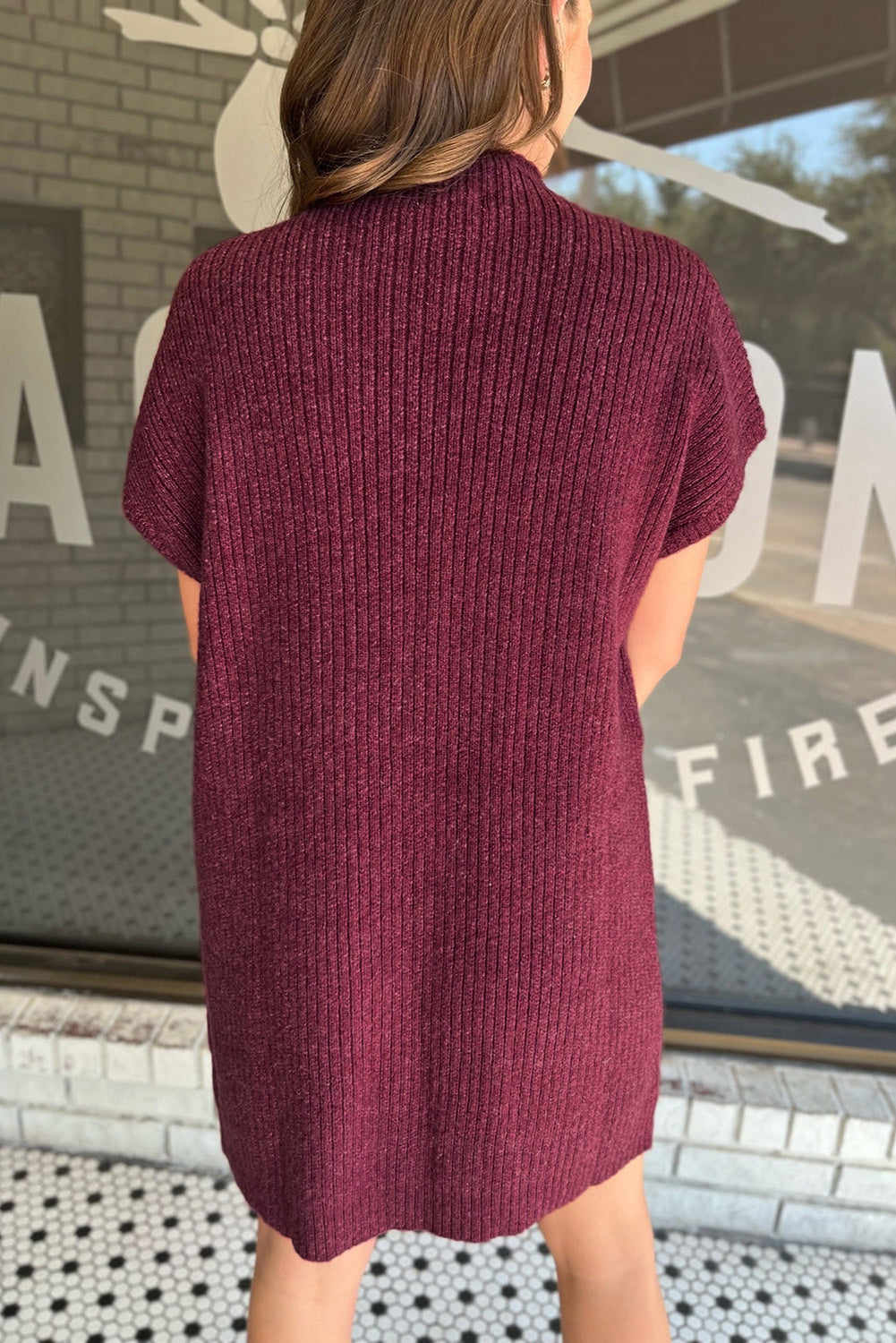 Ribbed Pocketed Mock Neck Short Sleeve Sweater - Pahabu - Women's Clothing & Shop