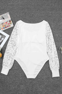 Lace Detail Scoop Neck Long Sleeve Bodysuit - Pahabu - Women's Clothing & Shop