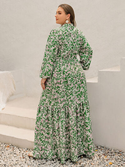 Plus Size Printed Notched Long Sleeve Maxi Dress - Pahabu - Women's Clothing & Shop