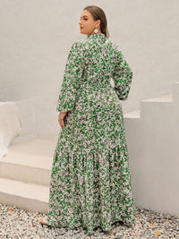 Plus Size Printed Notched Long Sleeve Maxi Dress - Pahabu - Women's Clothing & Shop