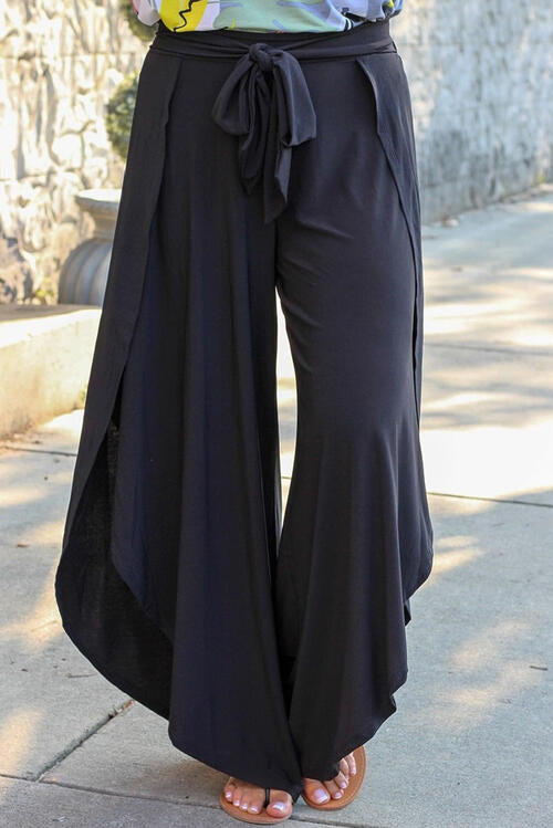 Plus Size Tie Front Wide Leg Pants - Pahabu - Women's Clothing & Shop