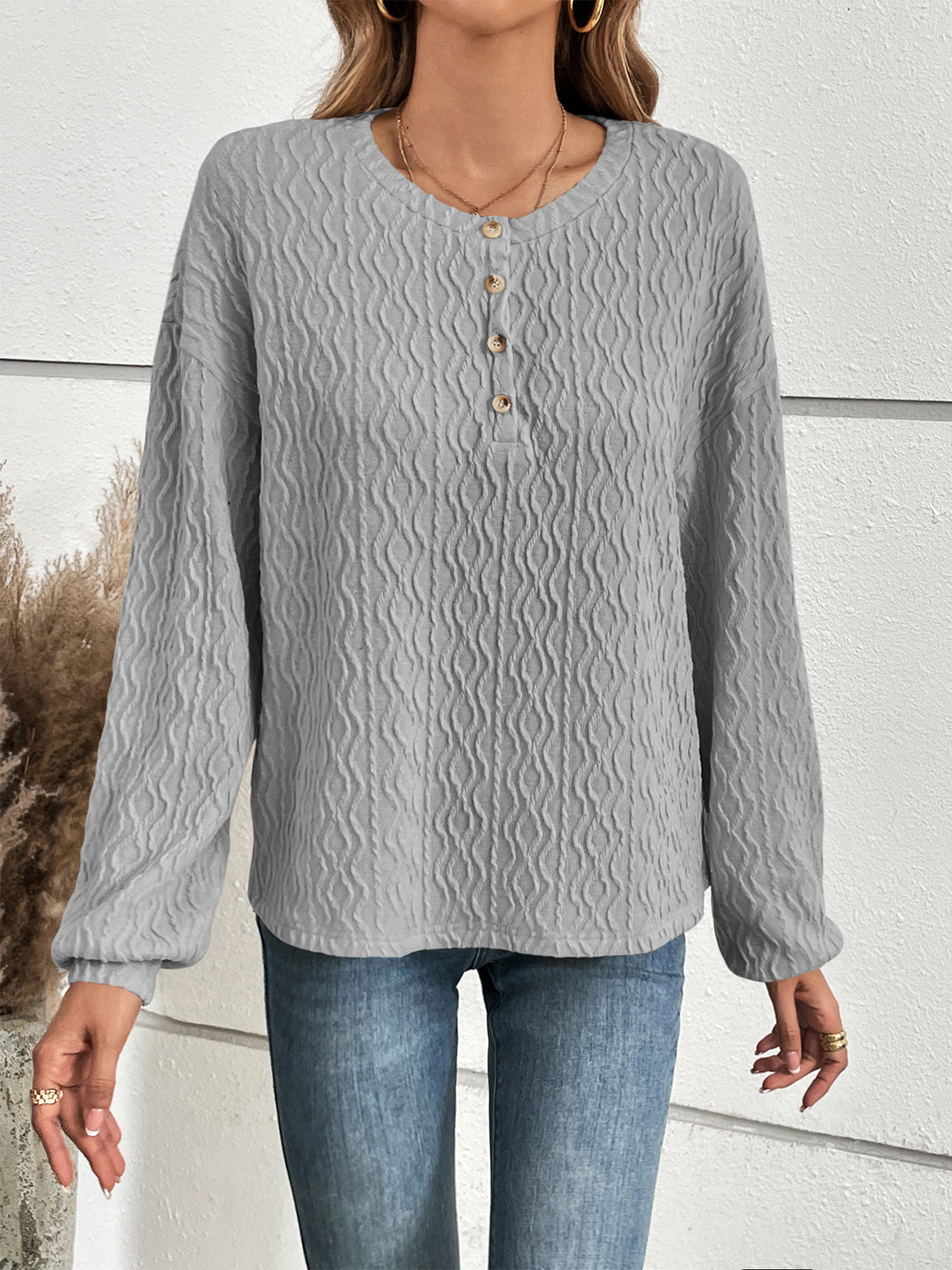 Ivy Lane Half Button Long Sleeve Top - Pahabu - Women's Clothing & Shop