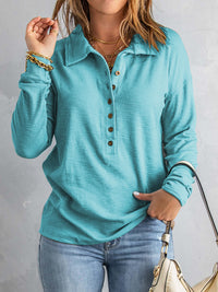 Collared Neck Half Button Top - Pahabu - Women's Clothing & Shop