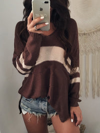 Striped V-Neck Long Sleeve Sweater - Pahabu - Women's Clothing & Shop
