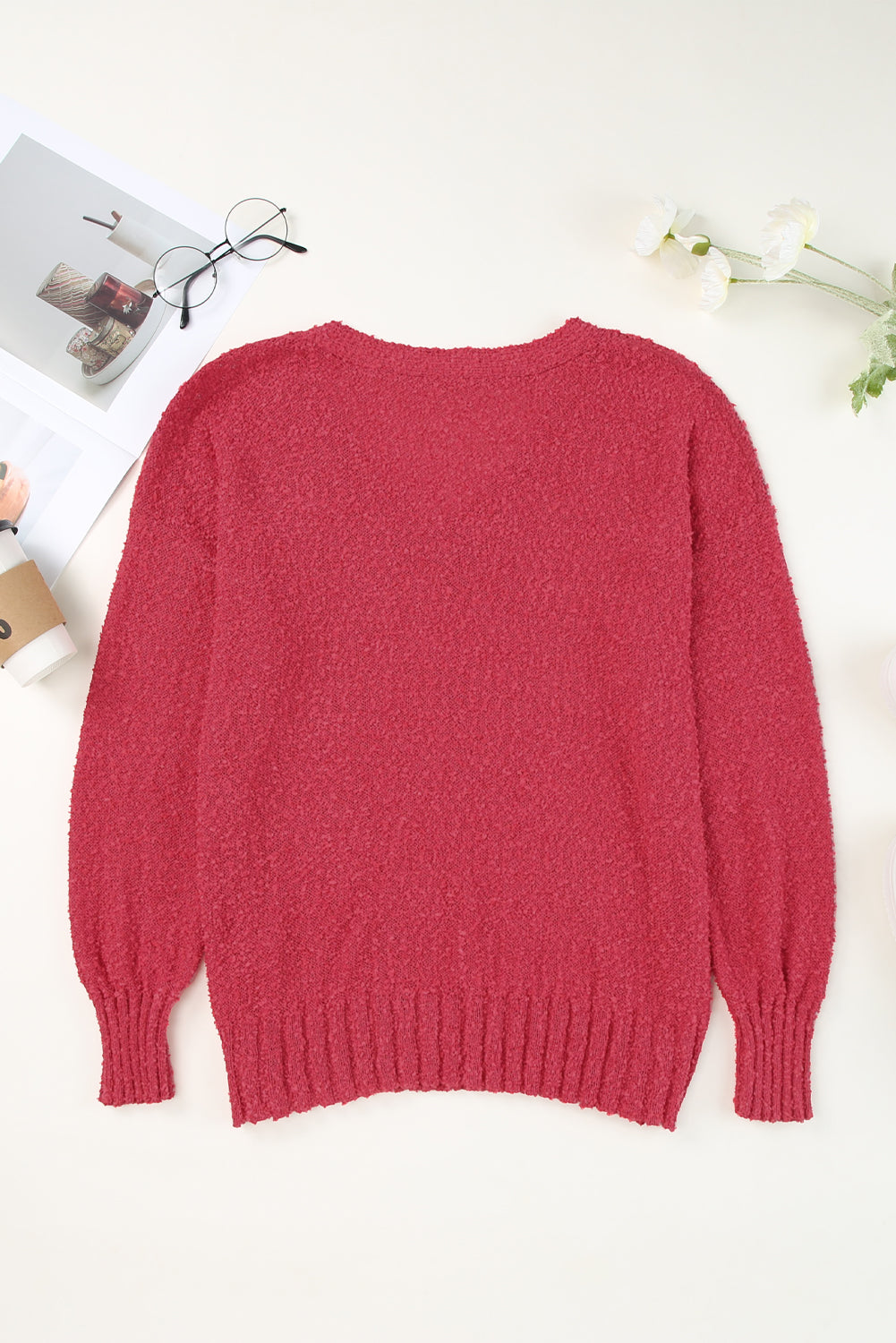 V-Neck Drop Shoulder Slit Sweater - Pahabu - Women's Clothing & Shop