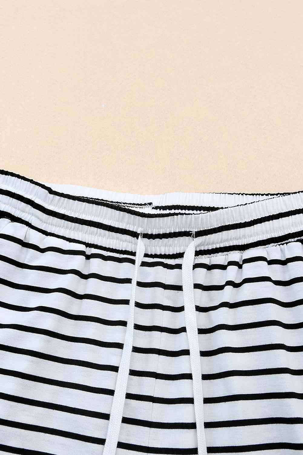 Striped Drawstring Waist Wide Leg Pants - Pahabu - Women's Clothing & Shop