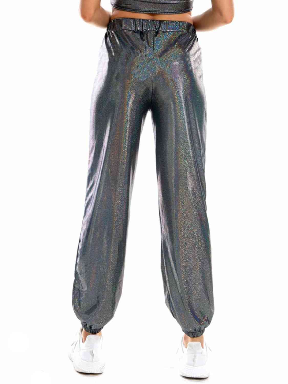 Glitter Elastic Waist Pants with Pockets - Pahabu - Women's Clothing & Shop
