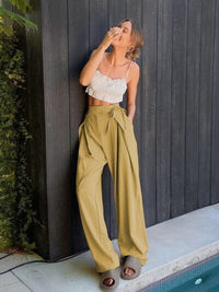 Tied High Waist Wide Leg Pants - Pahabu - Women's Clothing & Shop