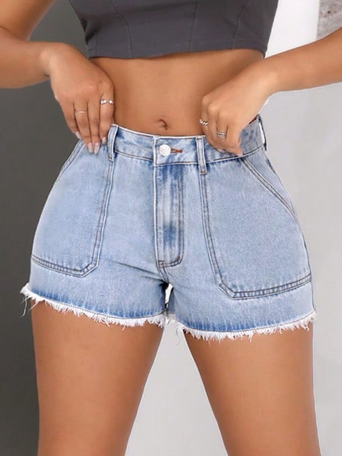 Raw Hem Pocketed Denim Shorts - Pahabu - Women's Clothing & Shop