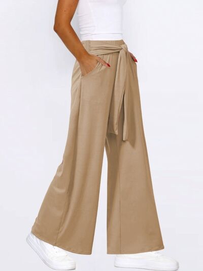 Tied Wide Leg Pants with Pockets - Pahabu - Women's Clothing & Shop