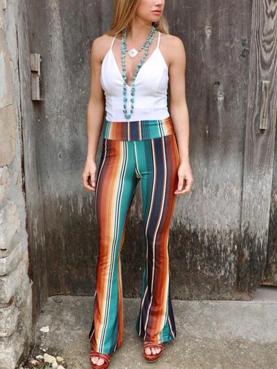 High Waist Striped Bootcut Pants - Pahabu - Women's Clothing & Shop