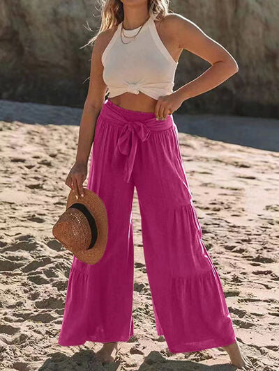 Tied Ruched Wide Leg Pants - Pahabu - Women's Clothing & Shop