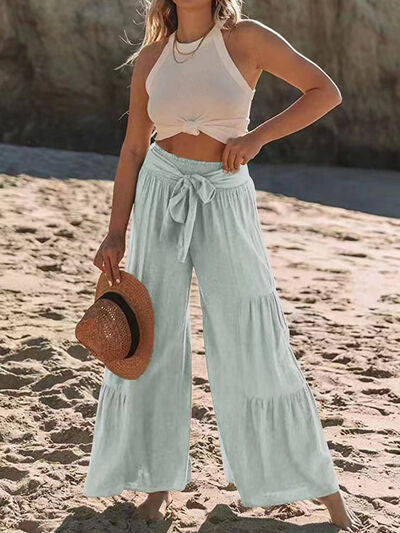Tied Ruched Wide Leg Pants - Pahabu - Women's Clothing & Shop