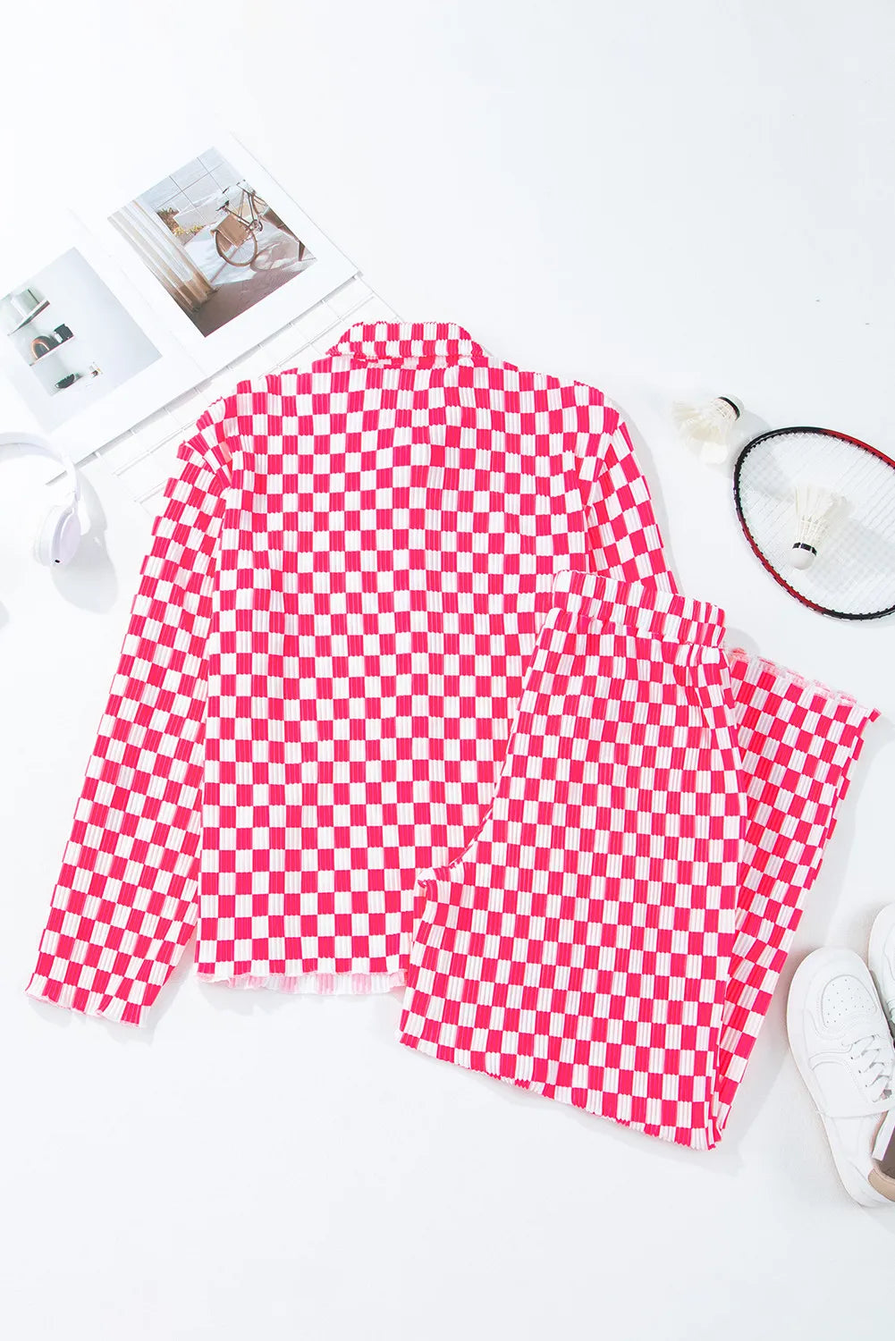 Checkered Button Up Top and Pants Lounge Set - Pahabu - Women's Clothing & Shop