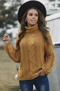Cable-Knit Turtleneck Dropped Shoulder Sweater - Pahabu - Women's Clothing & Shop