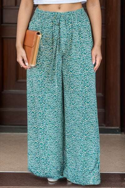 Plus Size Ditsy Floral Wide Lag Pants - Pahabu - Women's Clothing & Shop