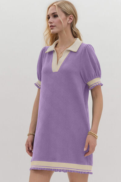Oh Frill Contrast Trim Johnny Collar Short Sleeve Mini Dress - Pahabu - Women's Clothing & Shop