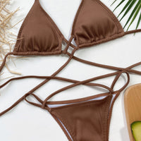Halter Neck Crisscross Ribbed Bikini Set - Pahabu - Women's Clothing & Shop