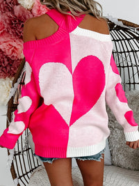 Valentine's Day Heart Turtleneck Cold Shoulder Sweater - Pahabu - Women's Clothing & Shop