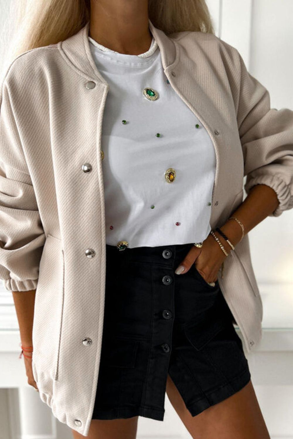 Baseball Collar Snap Down Jacket - Pahabu - Women's Clothing & Shop