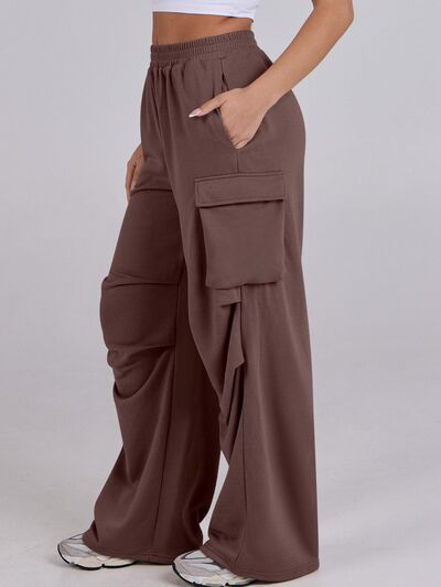 Elastic Waist Wide Leg Pants with Pockets - Pahabu - Women's Clothing & Shop