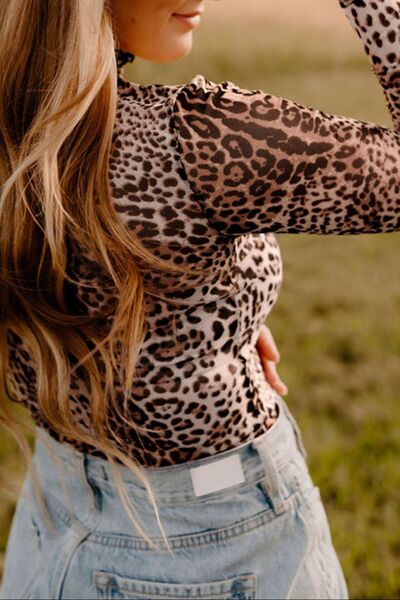 Turtleneck Leopard Long Sleeve Bodysuit - Pahabu - Women's Clothing & Shop