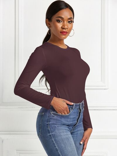 Round Neck Long Sleeve Bodysuit - Pahabu - Women's Clothing & Shop