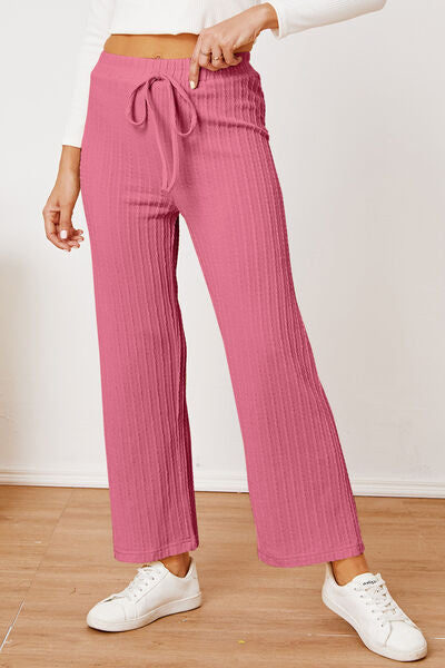 Textured Elastic Waist Straight Pants - Pahabu - Women's Clothing & Shop