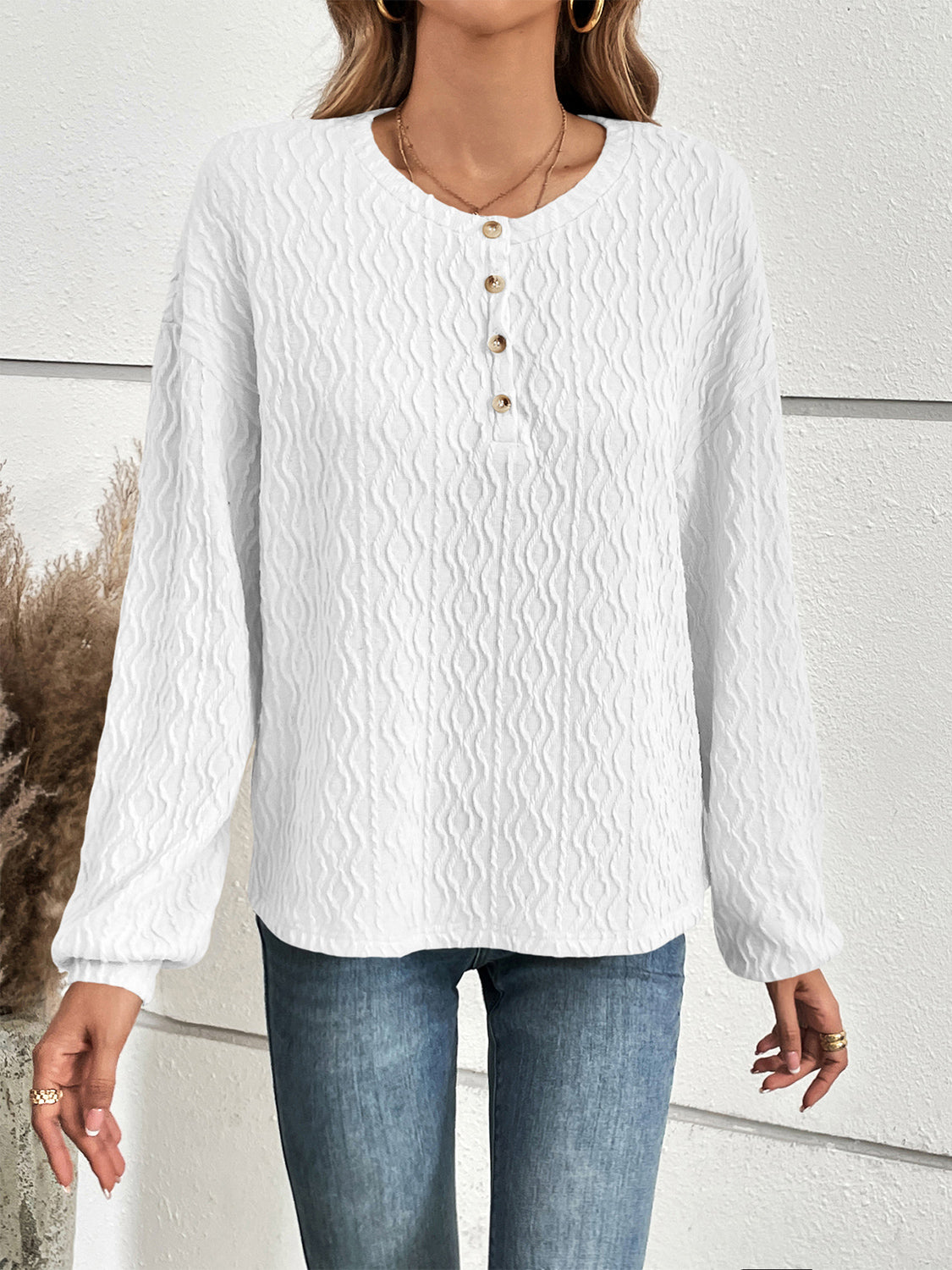 Ivy Lane Half Button Long Sleeve Top - Pahabu - Women's Clothing & Shop