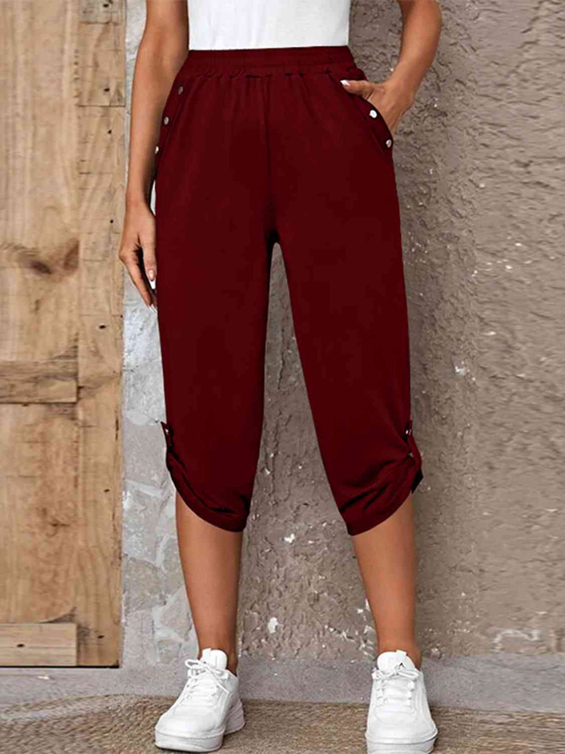 Full Size Roll-Tab Capris Pants - Pahabu - Women's Clothing & Shop