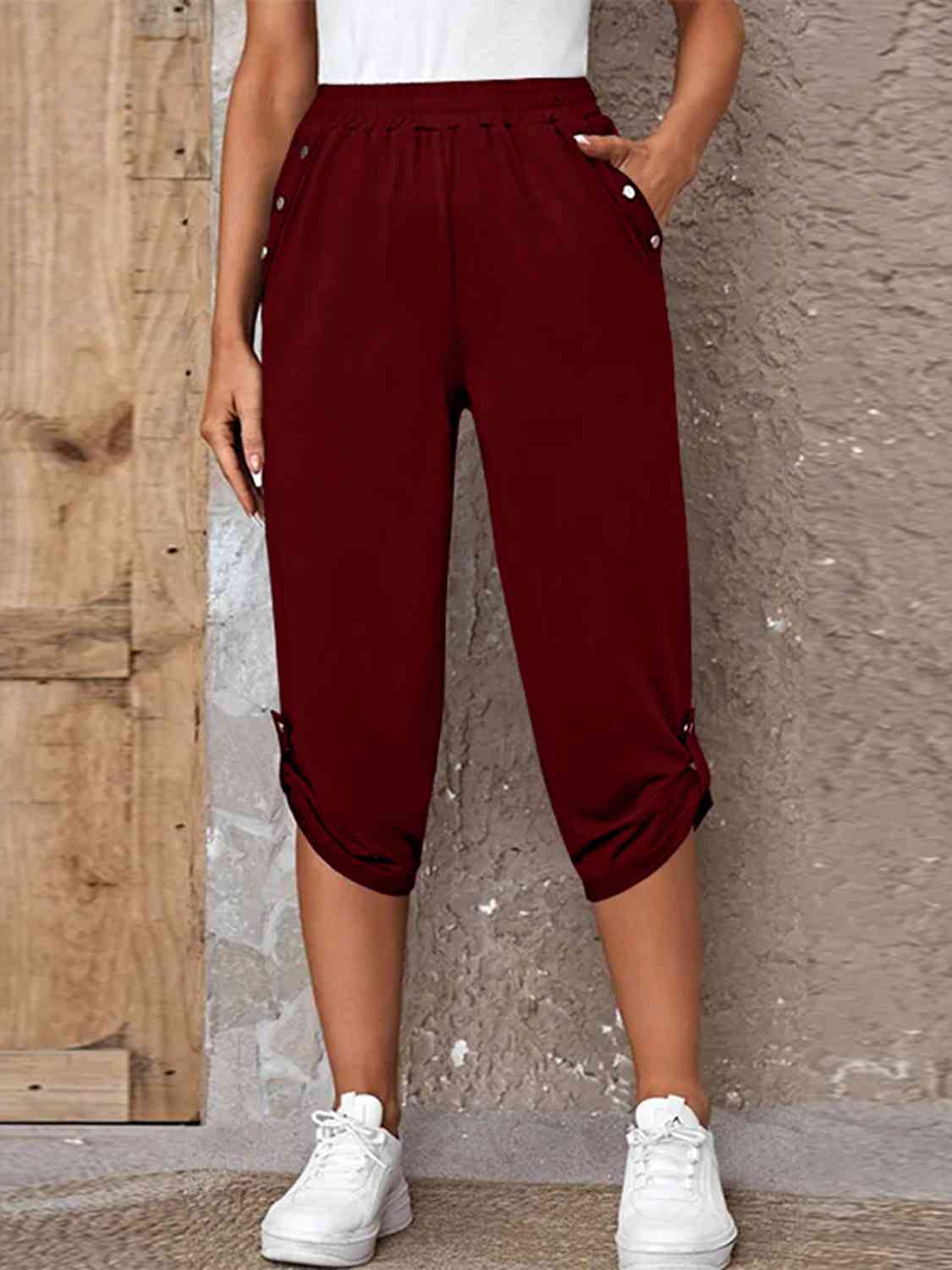 Full Size Roll-Tab Capris Pants - Pahabu - Women's Clothing & Shop