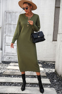 Notched Neck Dropped Shoulder Button-Down Midi Dress - Pahabu - Women's Clothing & Shop