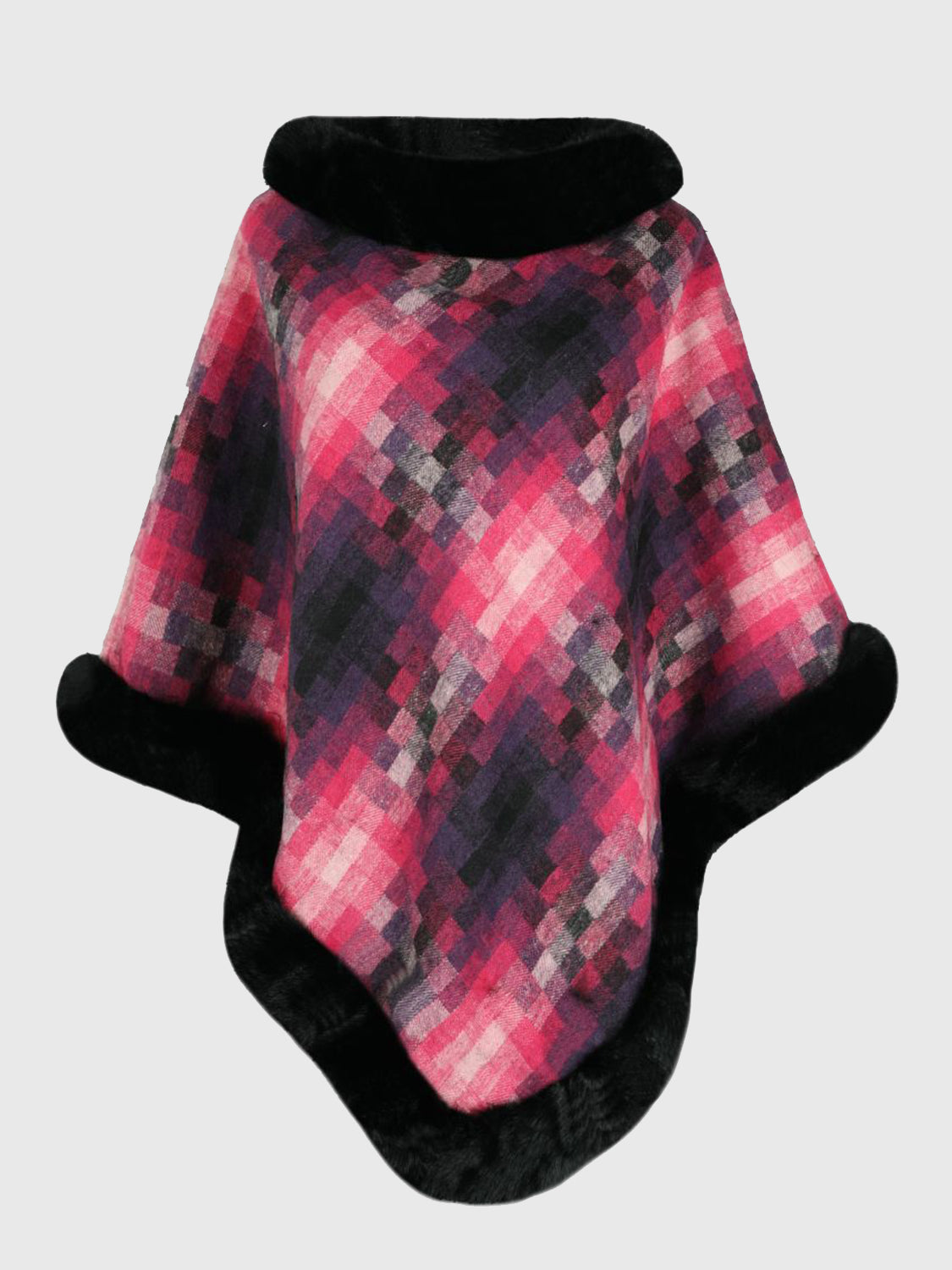 Faux Fur Trim Poncho - Pahabu - Women's Clothing & Shop
