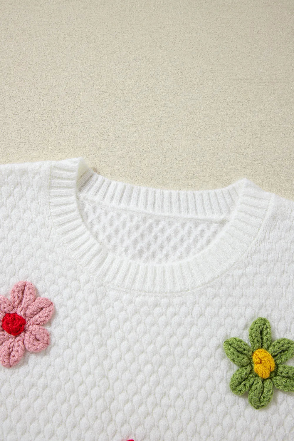 Crochet Flower Round Neck Sweater - Pahabu - Women's Clothing & Shop