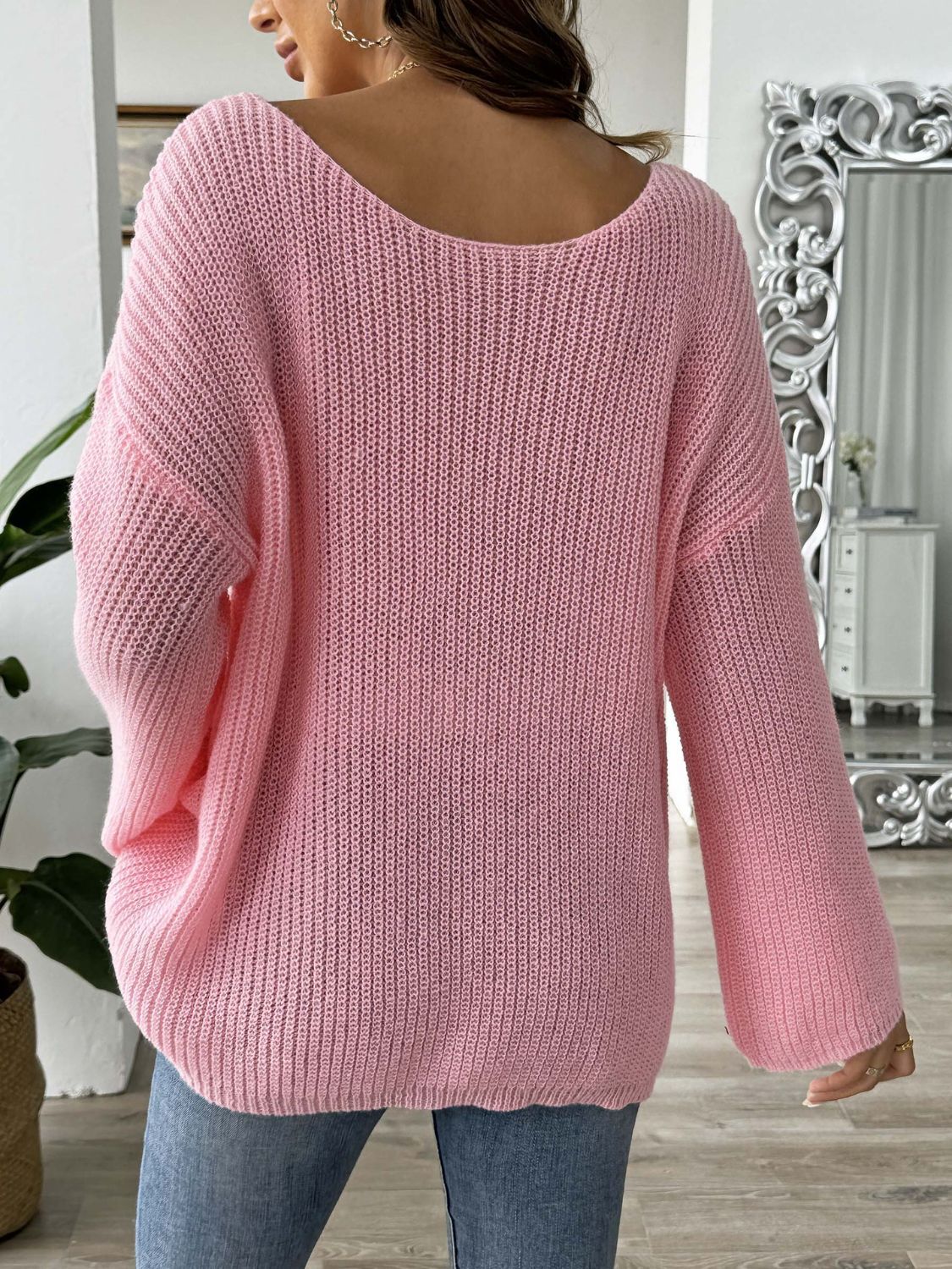 Heart Boat Neck Dropped Shoulder Sweater - Pahabu - Women's Clothing & Shop