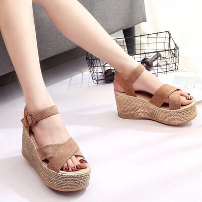 Crisscross Open Toe Wedge Sandals - Pahabu - Women's Clothing & Shop